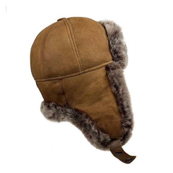 Real Shearling Sheepskin Leather Trapper Hat - Aviator Cap | Russian Ushanka - Picture 3 of 6